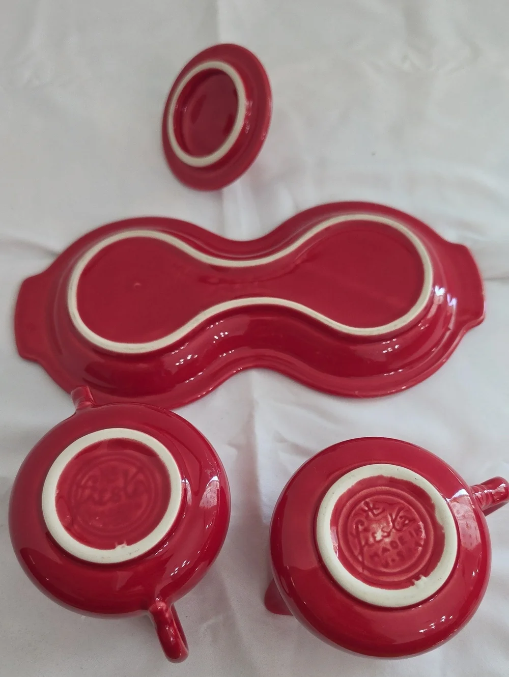 Fiesta Red Ceramic Sugar and Creamer Set with Tray